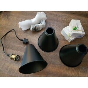 3X Pendant Lighting Black Bell, H track mounting with Antique Bronze Holders